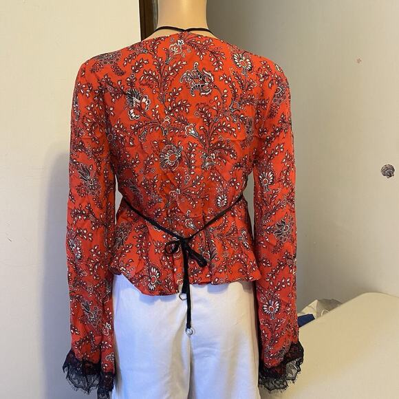 Cinq A Sept Blouse Women S 100% Silk Crop Tie Top Floral Multicolor Fairy Grunge - Picture 11 of 12